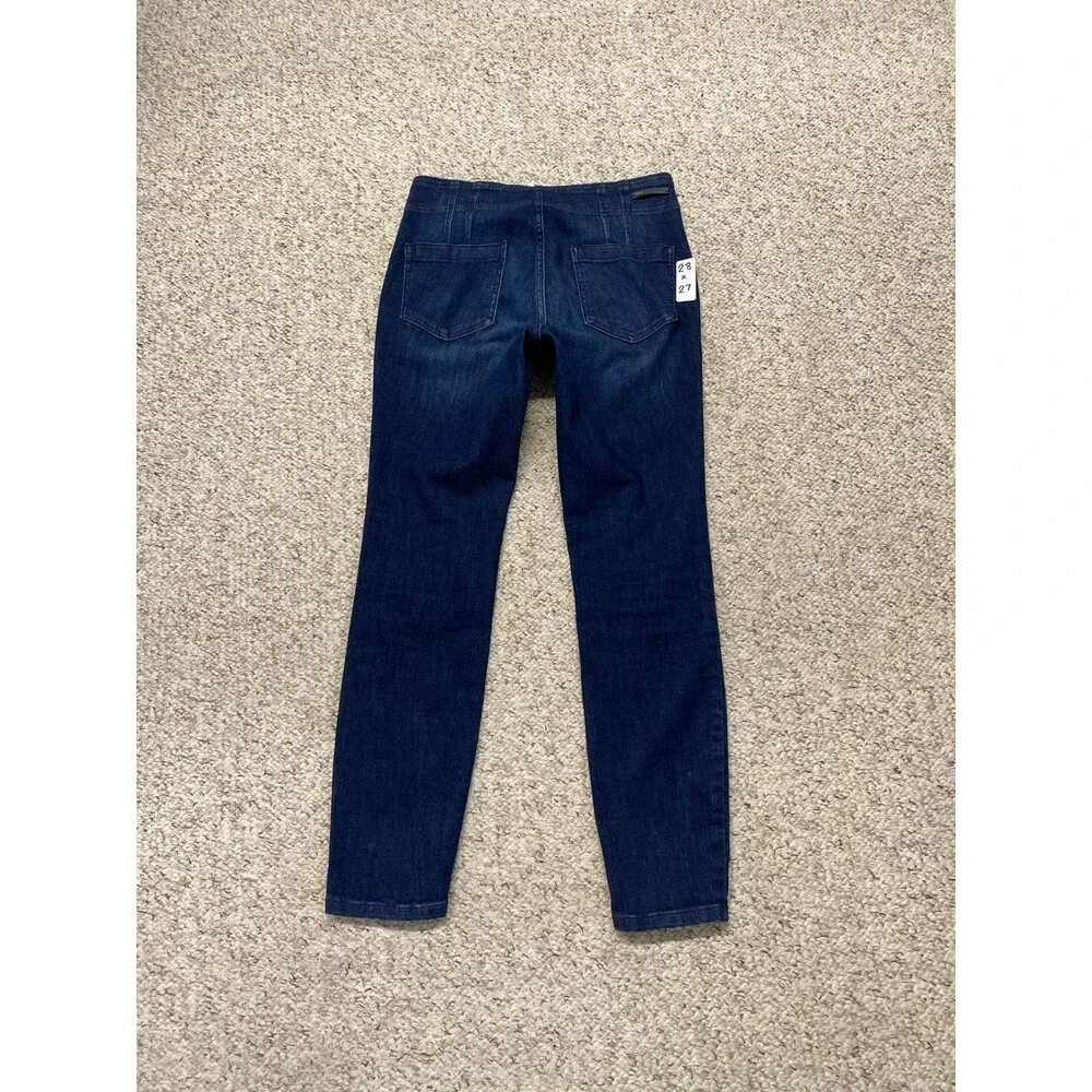 ANTHROPOLOGIE Pilcro Pleated High Rise Dark Wash Blue Denim Skinny Preppy 28